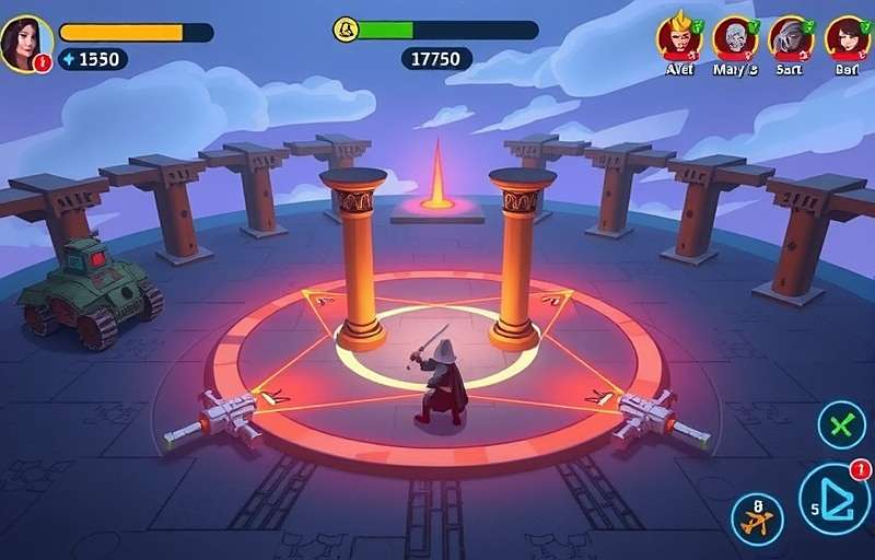 Fury Fighters arena strategy showing player using temple pillars for cover