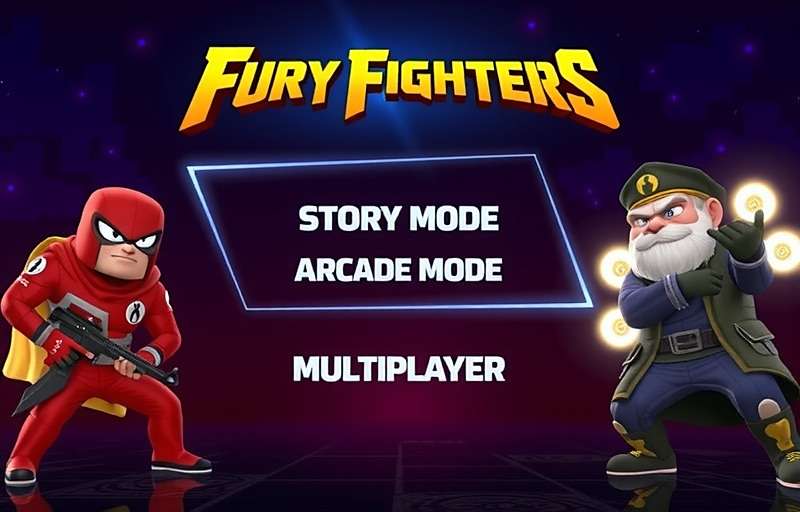 Fury Fighters game modes selection screen showing Story Mode, Arcade Mode and Multiplayer