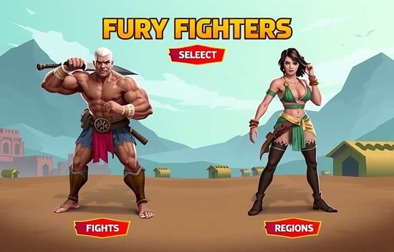 Fury Fighters character selection screen featuring diverse fighters from different Indian regions